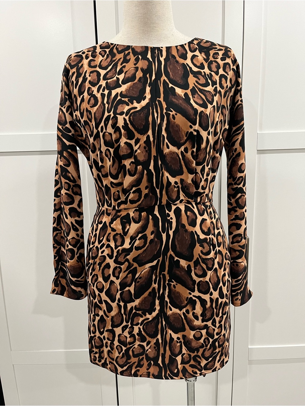 Babaton Leopard-Print Long-Sleeve Shift Dress in Brown and Black